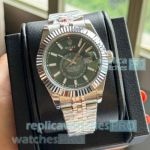 Copy Rolex Sky-Dweller Dual Time Zone Watches Green Dial with Jubilee